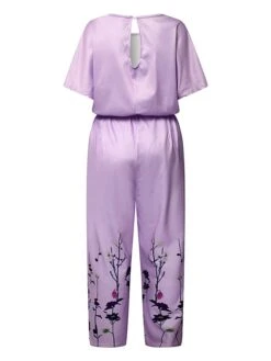 Women's Jumpsuit Lace Up Print Floral Crew Neck Elegant Party Prom Straight Regular Fit Half Sleeve Purple S M L Spring -Outlet Suit Skirt Fit Store geeutq1656999642893