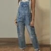 Women‘s Overall Cowgirl Denim Backless Button Solid Color Square Neck Streetwear Daily Vacation Regular Fit Sleeveless Blue S M L Summer