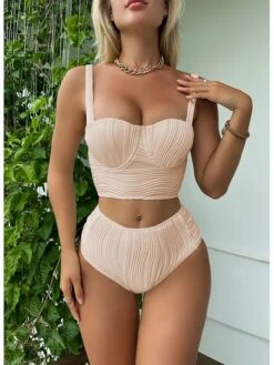 Women's Swimwear Bikini Normal Swimsuit 2 Piece Plain Black White Beige Bodysuit Bathing Suits Sports Beach Wear Summer -Outlet Suit Skirt Fit Store ggfegs1684398975333