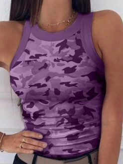 Women's Going Out Tops Racer Back Tank Top Five-pointed Star-white Five-pointed Star-purple Five-pointed Star-green Star Camo Ribbed Casual Sports Basic Casual High Neck Slim S -Outlet Suit Skirt Fit Store glioit1605786064506