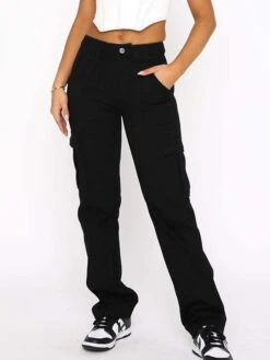 Women's Cargo Pants Wide Leg Pants Trousers Full Length Cotton Baggy Micro-elastic Mid Waist Fashion Casual Street Casual Daily Black Green S M -Outlet Suit Skirt Fit Store gmzvkc1684310926119