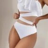 Stylish Women Sexy Mesh Swimwear Ruffles Sloping Shoulder One Piece Swimsuit Solid Colors Beach Swimming Bodysuit High Cut Bathing Suits