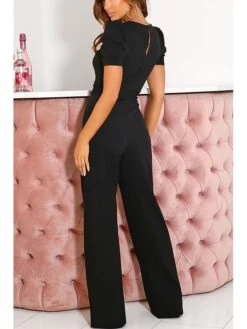 Women's Jumpsuit Lace Up Solid Color V Neck Streetwear Holiday Vacation Regular Fit Short Sleeve Black Wine Red S M L Spring