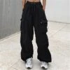 Women‘s Cargo Parachute pants Trousers Baggy Full Length Baggy Micro-elastic High Waist Fashion Casual Daily ArmyGreen Black S M Spring &Fall