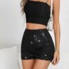 Women's Black Sequin Shorts High Waist Fashion Streetwear Party Street Daily Wear Sequins Micro-elastic Short Breathability Plain S M L XL