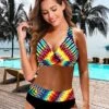 Women's Swimwear Bikini Bathing Suits 2 Piece Normal Swimsuit Backless 2 Piece Printing Adjustable Print Multi Color Green Padded Blouse Strap Bathing Suits Sexy Vacation Beach Wear