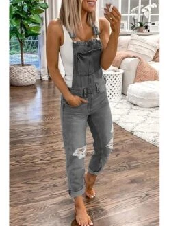 Denim Jumpsuit For Women Overall Utility Active Casual Street Daily Wear U Neck 2023 Light Blue Camouflage GraySolid Color -Outlet Suit Skirt Fit Store hbhpxl1615880852210 1