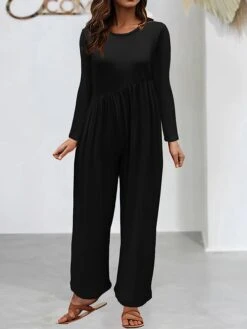 Women's Jumpsuit Pocket Solid Color Crew Neck Streetwear Street Daily Straight Regular Fit Long Sleeve Black Yellow Red S M L Fall 12 Women's Jumpsuit Pocket Solid Color Crew Neck Streetwear Street Daily Straight Regular Fit Long Sleeve Black Yellow Red S M L Fall -Outlet Suit Skirt Fit Store hbofeq1692615945980