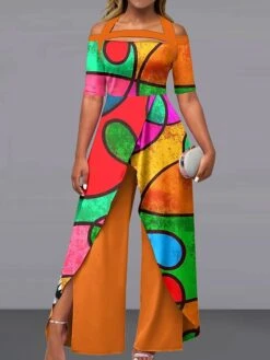 Women's Jumpsuit Print Abstract Off Shoulder Active Wedding Party Wide Leg Regular Fit Short Sleeve Black Yellow Light Green S M L Summer 9 Women's Jumpsuit Print Abstract Off Shoulder Active Wedding Party Wide Leg Regular Fit Short Sleeve Black Yellow Light Green S M L Summer -Outlet Suit Skirt Fit Store hbojdh1685619141677