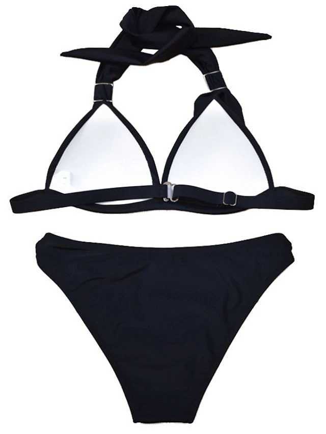 Women's Swimwear Bikini 2 Piece Normal Swimsuit Halter 2 Piece Open Back Sexy Pure Color Black Royal Blue Blue Sky Blue Halter V Wire Bathing Suits Sexy Vacation Fashion 8 Women's Swimwear Bikini 2 Piece Normal Swimsuit Halter 2 Piece Open Back Sexy Pure Color Black Royal Blue Blue Sky Blue Halter V Wire Bathing Suits Sexy Vacation Fashion - Image 8