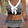 Women's Swimwear Bikini Normal Swimsuit 2 Piece Printing Geometic White Red Bathing Suits Sports Beach Wear Summer