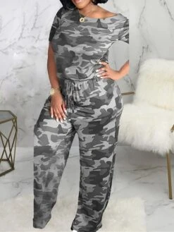 Women's Jumpsuit Pocket Print Camo / Camouflage Crew Neck Streetwear Street Daily Regular Fit Half Sleeve Black Purple Green S M L Summer -Outlet Suit Skirt Fit Store hdfovu1680596479906