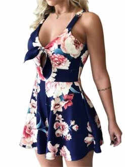Women's Romper Lace Up Cut Out Floral V Neck Streetwear Street Daily Regular Fit Strap Pink Navy Blue Blue S M L Summer -Outlet Suit Skirt Fit Store hfrvzm1680073077276
