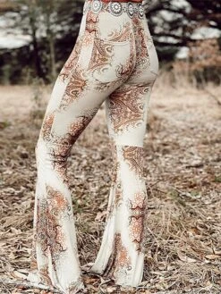 Women's Slim Tights Pants Trousers Flare Leggings White High Waist Fashion Streetwear Casual Street Causal Daily High Cut High Elasticity Full Length Breathability Floral S M L XL -Outlet Suit Skirt Fit Store hglxcr1690443466678