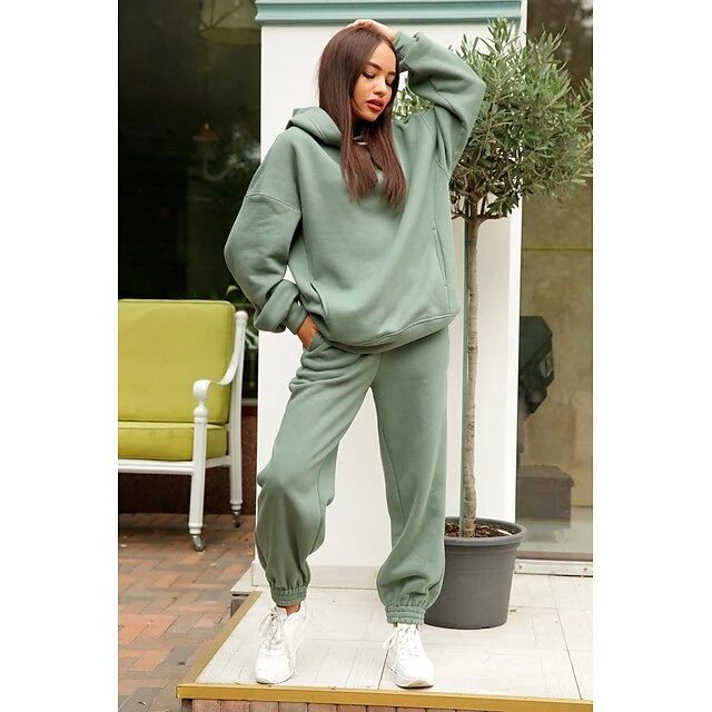 Women's Sweatsuit Activewear Set Yoga Set Winter Pocket Hooded Solid Color Tracksuit Green White Yoga Gym Workout Running Thermal Warm Sport Activewear / Athletic / Athleisure 7 Women's Sweatsuit Activewear Set Yoga Set Winter Pocket Hooded Solid Color Tracksuit Green White Yoga Gym Workout Running Thermal Warm Sport Activewear / Athletic / Athleisure - Image 7