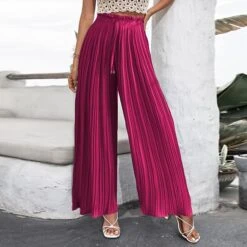 Women's Culottes Wide Leg Wide Leg Chinos Full Length Pleated Baggy Micro-elastic Mid Waist Fashion Office / Career Casual Black Fuchsia S M Summer Spring &Fall -Outlet Suit Skirt Fit Store hixuoe1655866378364
