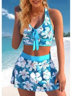 Women's Swimwear Tankini 2 Piece Plus Size Swimsuit Printing High Waisted Floral Light Blue Black Yellow Blue Purple Crop Top Bathing Suits Sports Summer -Outlet Suit Skirt Fit Store hmuduv1672057906865
