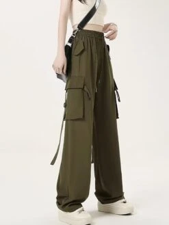 Women's Cargo Pants Wide Leg Pants Trousers Full Length Pocket Baggy Micro-elastic High Rise Fashion Streetwear Street Daily Wear Black Pink S M Fall Winter -Outlet Suit Skirt Fit Store hpdzas1692257393920