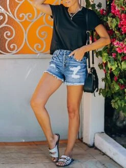 Women's Jeans Shorts Denim Blue Mid Waist Fashion Weekend Streetwear Tassel Fringe Side Pockets Micro-elastic Short Comfort Solid Color S M L XL XXL / Cut Out 12 Women's Jeans Shorts Denim Blue Mid Waist Fashion Weekend Streetwear Tassel Fringe Side Pockets Micro-elastic Short Comfort Solid Color S M L XL XXL / Cut Out -Outlet Suit Skirt Fit Store hrtzql1650877674436