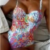 Women's Swimwear One Piece Monokini Trikini Normal Swimsuit Plant Rainbow Padded Strap Bathing Suits Sports Vacation Sexy