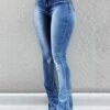 Women's Jeans Bootcut Flared Pants Full Length Denim Split Cut Out Micro-elastic Mid Waist Fashion Casual Weekend Light Blue Black S M