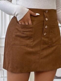 Women's Skirt A Line Mini Corduroy Button Brown Skirts Fall & Winter Pocket Fashion Casual Street Date XL 2XL 3XL -Outlet Suit Skirt Fit Store htwibf1694742687086