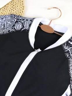 Women's Swimwear Rash Guard Diving Normal Swimsuit Patchwork Zipper Multi Color Geometic Black Padded High Neck Bathing Suits New Vacation Holiday -Outlet Suit Skirt Fit Store hukqvy1690880252841