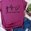 Women's Plus Size T Shirt Tee Burgundy Tee 100% Cotton Black White Yellow Graphic Heart Letter Print Short Sleeve Casual Daily Weekend Basic Round Neck Faith Hope Love Regular Fit