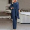 Women's Jumpsuit Lace Solid Color Crew Neck Elegant Party Homecoming Straight Regular Fit 3/4 Length Sleeve Navy Blue S M L Spring