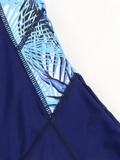 Women's Swimwear Rash Guard Diving Normal Swimsuit Patchwork Printing Plant Blue Padded High Neck Bathing Suits New Vacation Holiday -Outlet Suit Skirt Fit Store hzjyei1690879817970
