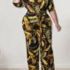 Women's Jumpsuit High Waist Print Crew Neck Streetwear Street Holiday Regular Fit Half Sleeve Yellow Blue XL XXL 3XL Spring