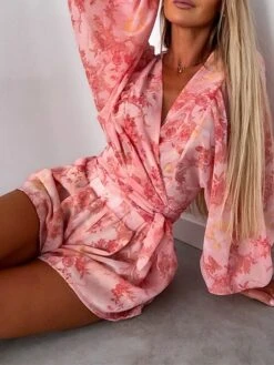 Women's Romper Print Floral V Neck Streetwear Street Going Out Regular Fit Long Sleeve Pink Red Blue S M L Summer -Outlet Suit Skirt Fit Store idspbm1681877080886