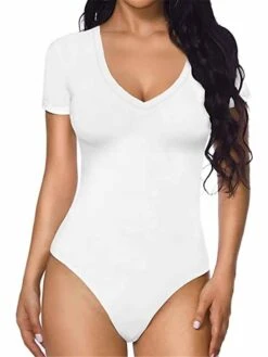 Women's Romper High Waist Solid Color V Neck Sexy Street Daily Regular Fit Short Sleeve Black White Pink S M L Summer -Outlet Suit Skirt Fit Store iexddx1678857633094