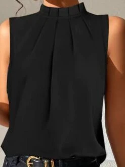 Women's Tank Top Black Plain Sleeveless Casual Basic High Neck Regular Fit -Outlet Suit Skirt Fit Store ionepb1686657038387