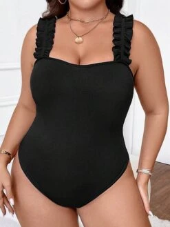 Women's Plus Size Romper Curve Backless Solid Color Square Neck Bodycon Daily Vacation Regular Fit Sleeveless Black XL XXL 3XL Fall
