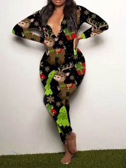 Women's Jumpsuit Print Geometric V Neck Active Xmas Home Christmas Regular Fit Long Sleeve White-1 Blue-3 Khaki-7 S M L Fall -Outlet Suit Skirt Fit Store ivkged1695792454076