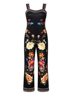 Women's Jumpsuit Print Floral Square Neck Casual Daily Vacation Straight Regular Fit Sleeveless Black S M L Spring -Outlet Suit Skirt Fit Store iydrgb1662454107053