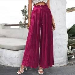 Women's Culottes Wide Leg Wide Leg Chinos Full Length Pleated Baggy Micro-elastic Mid Waist Fashion Office / Career Casual Black Fuchsia S M Summer Spring &Fall -Outlet Suit Skirt Fit Store iyxaqk1655866377317