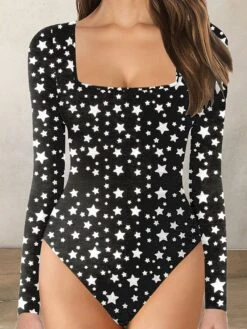 Women's Bodysuit Print Leopard Square Neck Active Daily Holiday Regular Fit Long Sleeve Picture Color 1 Picture Color 2 Picture Color 3 S M L Fall -Outlet Suit Skirt Fit Store izunad1697521347427