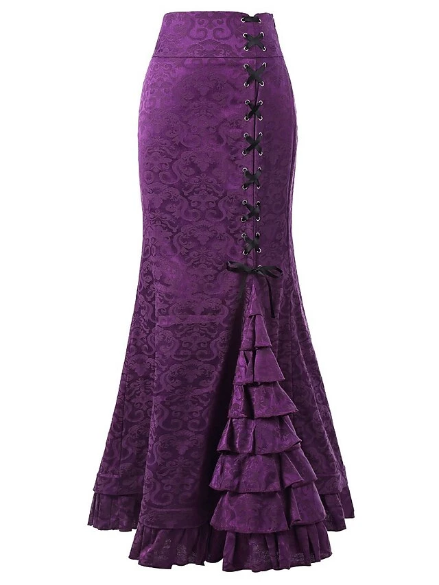 Women's Mermaid Long Skirt Maxi Black White Pink Red Skirts Ruffle Layered Jacquard Vintage Chirstmas Daily Party 2 Women's Mermaid Long Skirt Maxi Black White Pink Red Skirts Ruffle Layered Jacquard Vintage Chirstmas Daily Party - Image 2