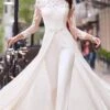 White Jumpsuit For Women Overlay Lace Solid Color Crew Neck Streetwear Wedding Party Regular Fit Long Sleeve S M L Summer Fall