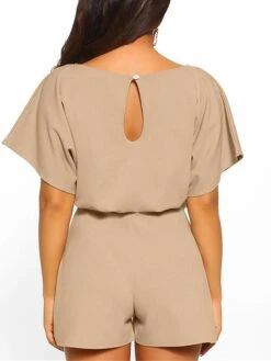 Black Jumpsuit For Women Romper Lace Up Print Solid Color Crew Neck Casual Daily Vacation Regular Fit Short Sleeve Black Wine Blue S M L Spring -Outlet Suit Skirt Fit Store jdigyx1675736274183