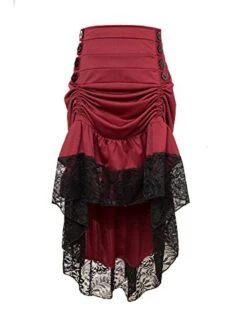 Women's Skirt Asymmetrical Polyester Lace Over Charmeuse Black Red Navy Blue Skirts Winter Ruffle Drawstring Side Button High Waist Steampunk® Retro Gothic Carnival Costumes Ladies Christmas -Outlet Suit Skirt Fit Store jebynw1603177617184