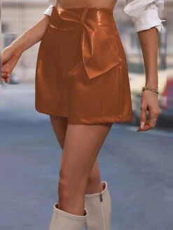 Women's Shorts Baggy Shorts Faux Leather Claret Black Brown Medium Waist Sexy Party Casual Daily Wear Wide Leg Micro-elastic Short Comfy S M L XL 2XL -Outlet Suit Skirt Fit Store jegzam1678345058013