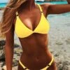 Women's Swimwear Bikini 2 Piece Normal Swimsuit Lace Up Slim Sexy Solid Color Black White Yellow Orange Bathing Suits Sexy Sports Beach Wear