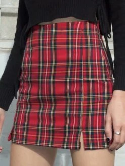 Women's Skirt Bodycon Christmas Plaid Skirt Mini Red Skirts Fall & Winter Split Ends Print Fashion Sexy Street Daily S M