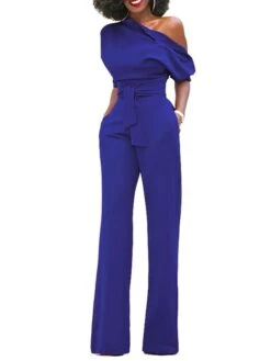 Jumpsuits For Women Dressy Pocket High Waist Solid Color One Shoulder Elegant Xmas Party Christmas Street Regular Fit Half Sleeve Black Blue Yellow S M L Fall Winter Summer -Outlet Suit Skirt Fit Store jgpnzd1666854272807