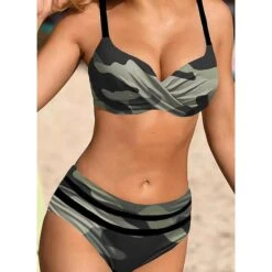 Women's Swimwear Bikini Bathing Suits 2 Piece Normal Swimsuit 2 Piece Sexy Camouflage Gray Padded Strap Bathing Suits Sports Vacation Beach Wear