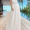 Women's Jumpsuit Lace Backless Solid Color V Neck Dressy Weddding Elegant Party Business Regular Fit Sleeveless White S M L Summer