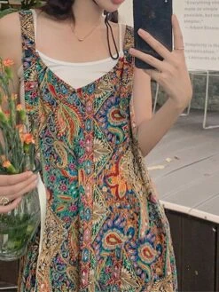 Women's Overall Pocket Print Floral V Neck Streetwear Daily Vacation Regular Fit Sleeveless Black Pink Rainbow M L XL Summer -Outlet Suit Skirt Fit Store jjibio1690449258904